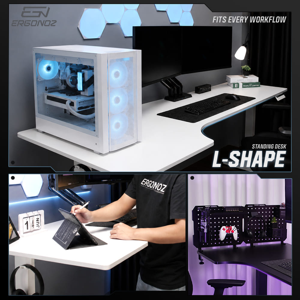 โต๊ะปรับระดับไฟฟ้า ERGONOZ EGN-ELSTA03-W, สีขาว (INTEGRA L-SHAPE ELECTRIC STANDING DESK)