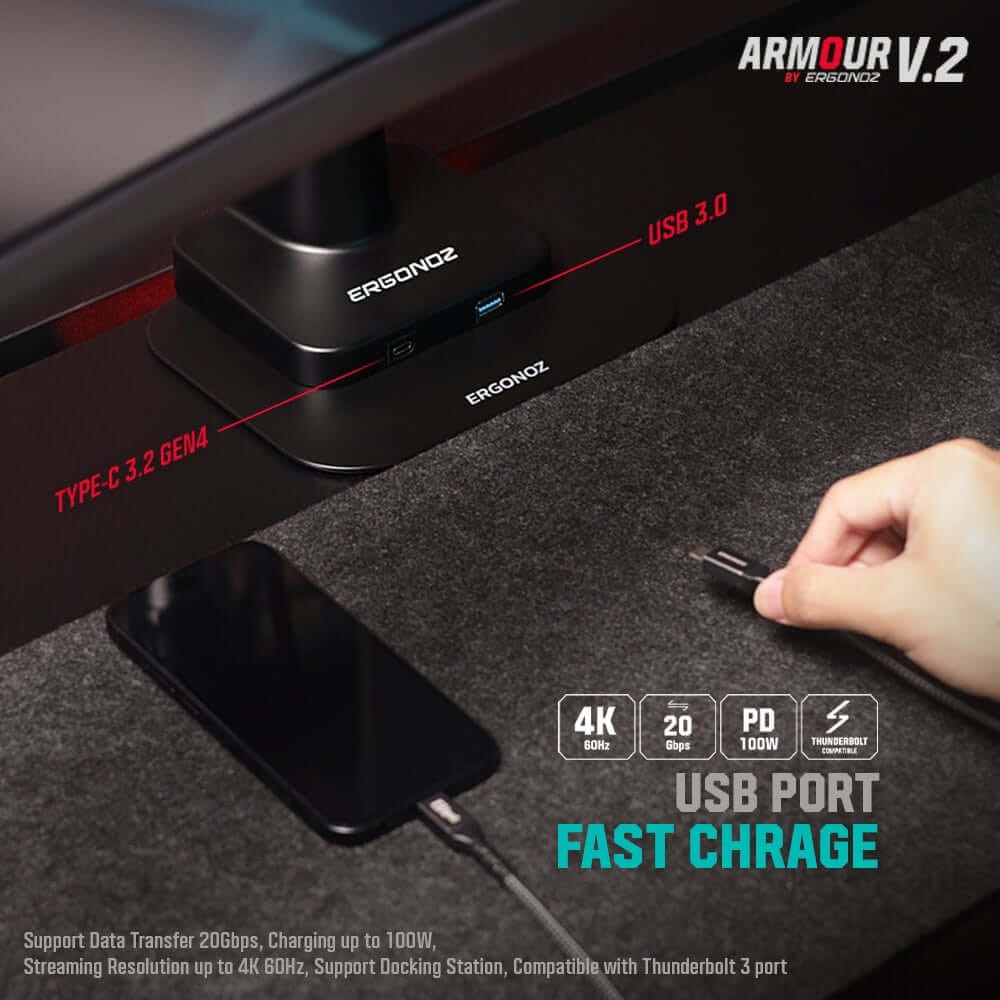 แขนจับจอ ERGONOZ รุ่น ARMOUR V.2 แขนเดี่ยว สำหรับหน้าจอ 24 - 57 นิ้ว สีเทาและแดงทับทิม (EGN-ARMOURV2-S)_6