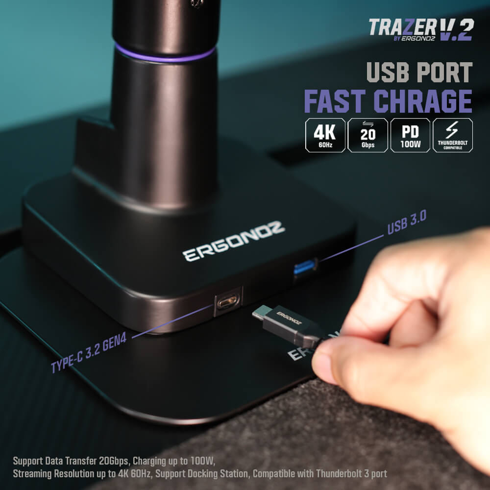 แขนจับจอ ERGONOZ รุ่น TRAZER V.2 แขนคู่ สำหรับหน้าจอ 24 - 57 นิ้ว สีดำด้าน, ขาวด้าน และม่วง (EGN-TRAZERV2-D)_7
