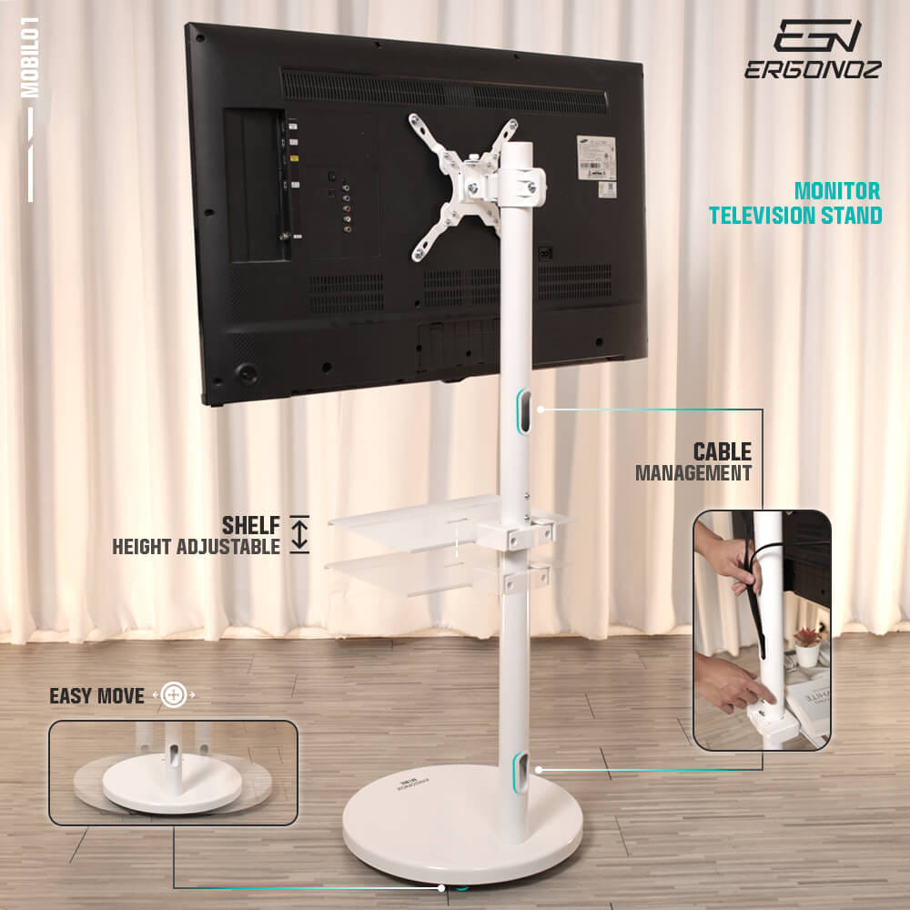 ขาตั้งจอทีวีปรับระดับ มีล้อเลื่อน ERGONOZ EGN-MOBIL01-W, สีขาว_7