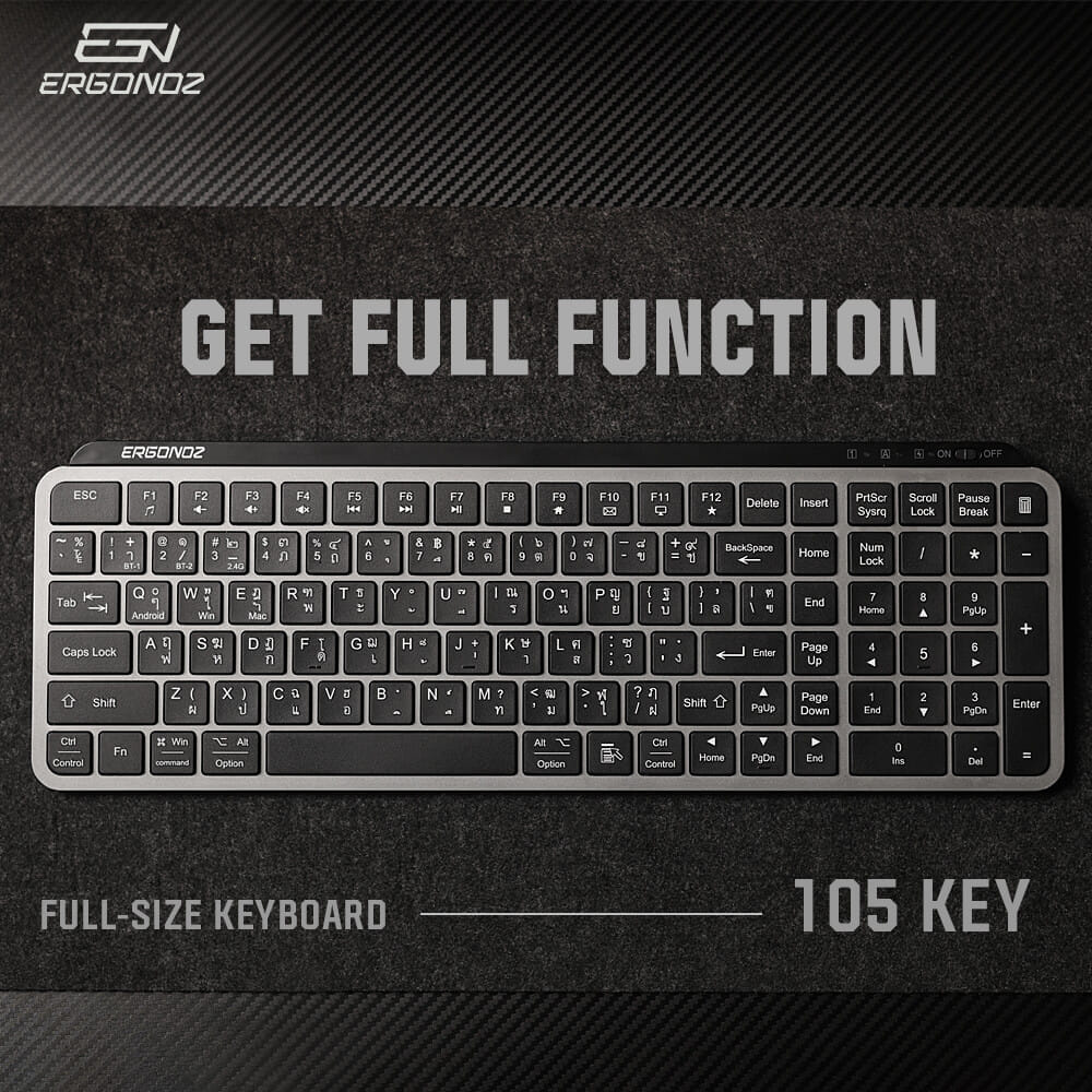 คีย์บอร์ดไร้สาย, ERGONOZ EGN-KB01, สีดำ (KEYBOARD 01 2 ระบบ รองรับทั้ง 2.4GHZ และ BLUETOOTH)_7