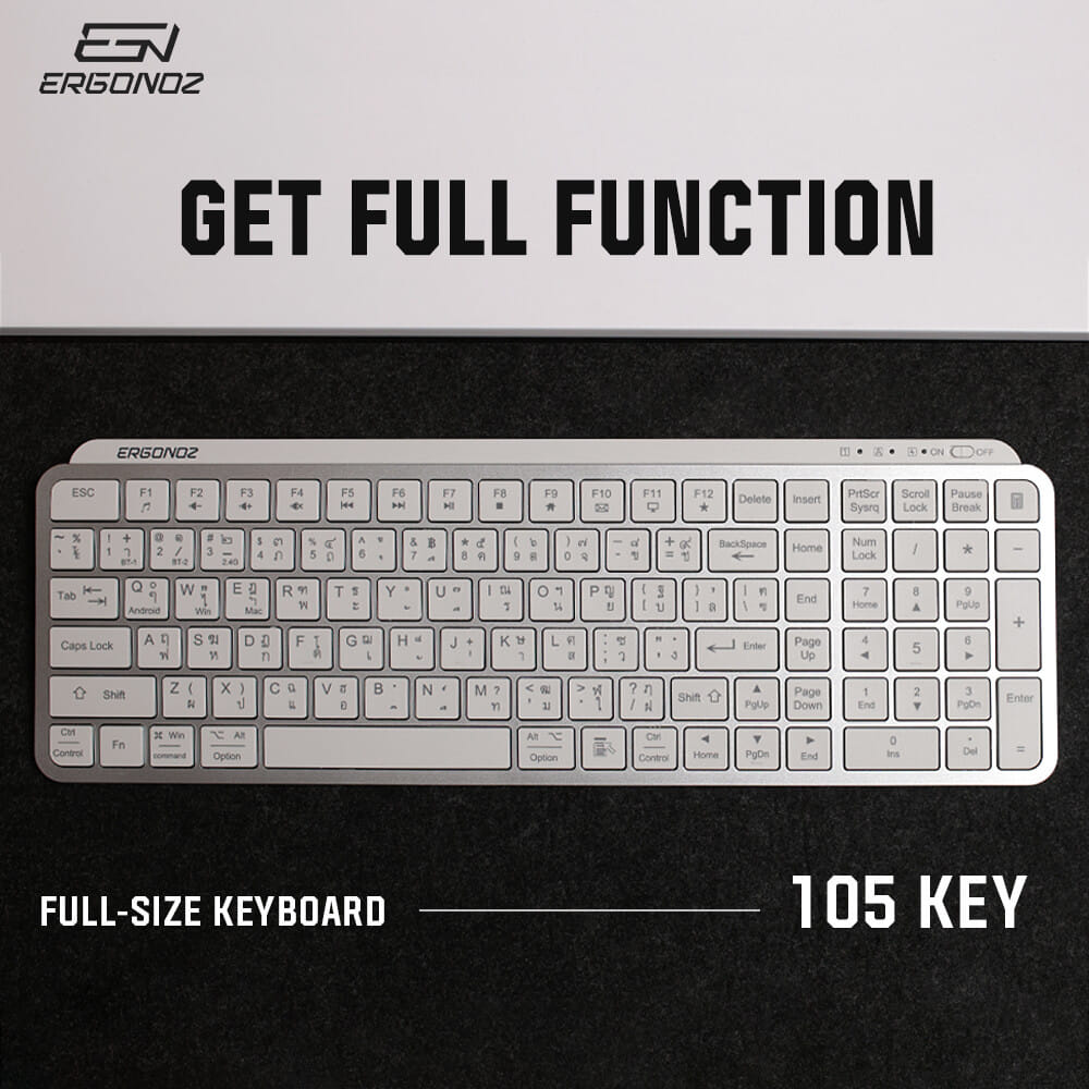 คีย์บอร์ดไร้สาย, ERGONOZ EGN-KB01-W, สีขาว (KEYBOARD 01 2 ระบบ รองรับทั้ง 2.4GHZ และ BLUETOOTH)_7
