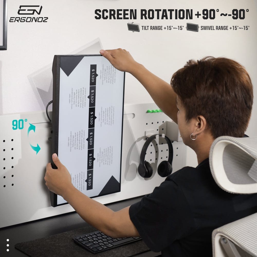 แผงบอร์ดสำหรับแขวนอุปกรณ์  ERGONOZ EGN-PANEL01-120-W, สีขาว (แผงจัดระเบียบพร้อมแขนจับจอมอนิเตอร์ 01)_7