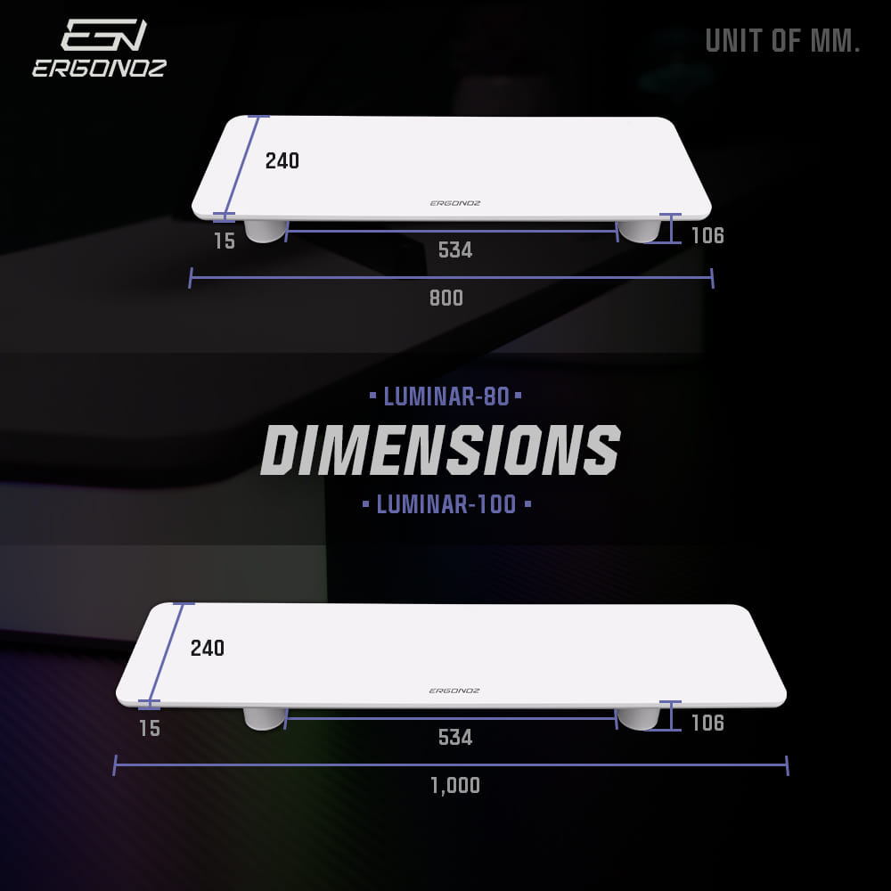 แท่นวางจอ ERGONOZ EGN-LUMINAR-100-B กว้าง 100 ซม., สีดำ (LEVATOR LUMINAR MONITOR RISER มีไฟ RGB)_7