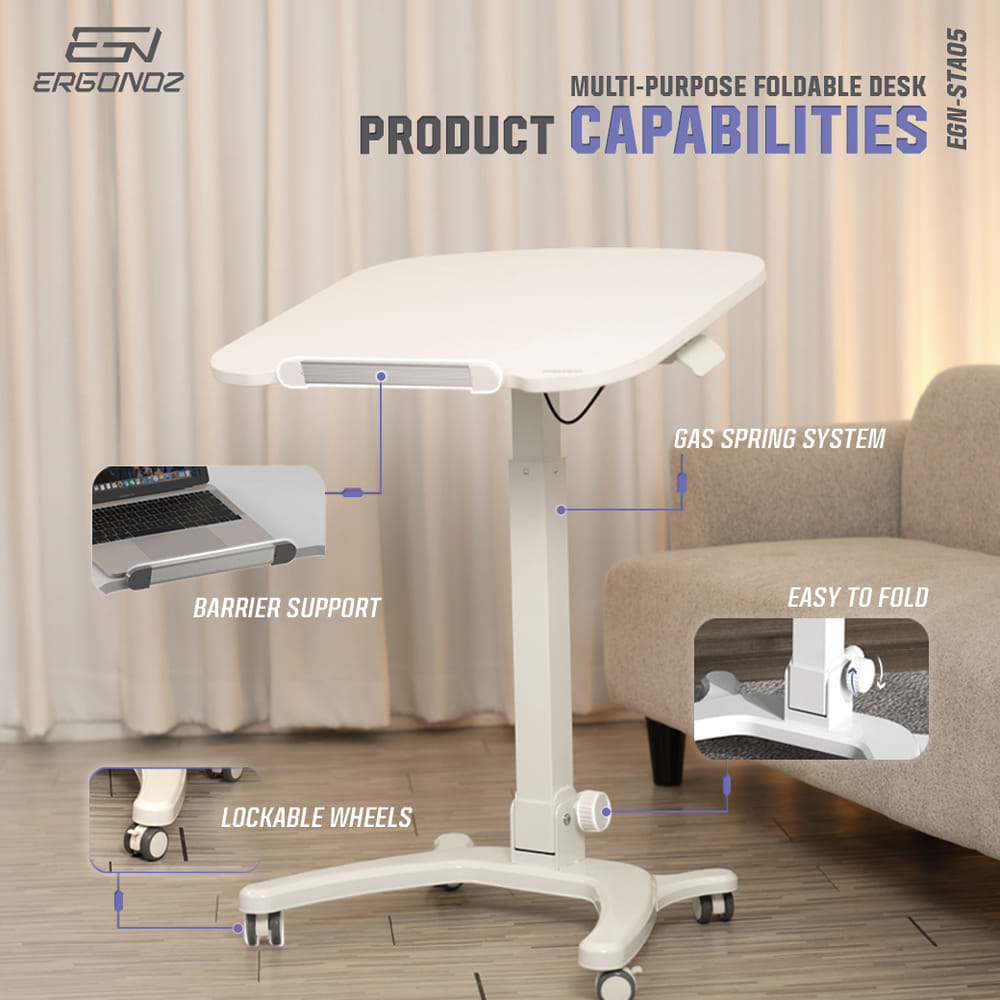 โต๊ะอเนกประสงค์แบบพับได้ มีล้อเลื่อน ERGONOZ EGN-STA05-B, สีดำ (MULTI-PURPOSE FOLDABLE DESK)