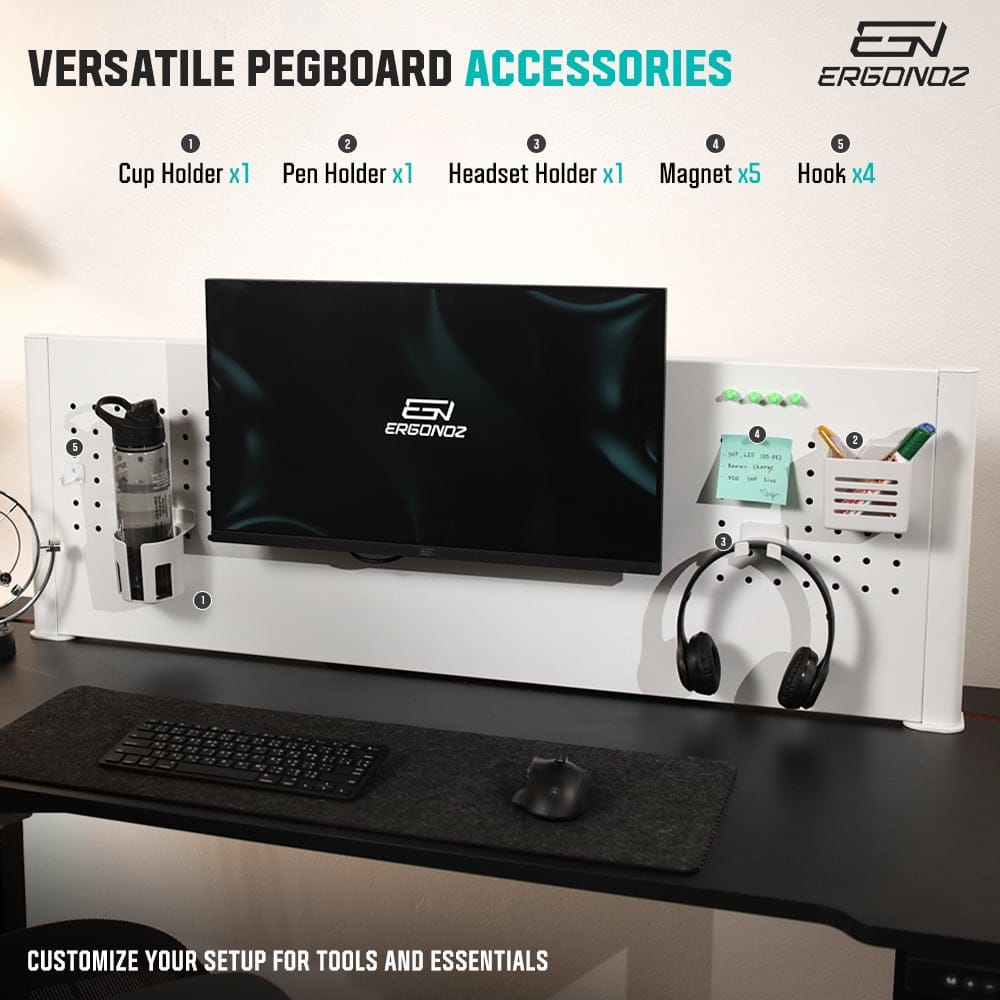 แผงบอร์ดสำหรับแขวนอุปกรณ์  ERGONOZ EGN-PANEL01-120-W, สีขาว (แผงจัดระเบียบพร้อมแขนจับจอมอนิเตอร์ 01)_8