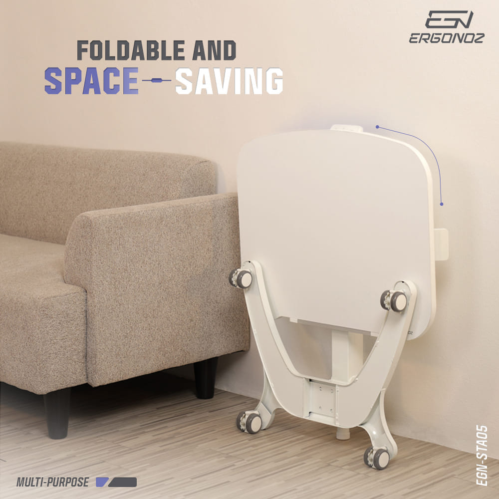 โต๊ะอเนกประสงค์แบบพับได้ มีล้อเลื่อน ERGONOZ EGN-STA05-W, สีขาว (MULTI-PURPOSE FOLDABLE DESK)