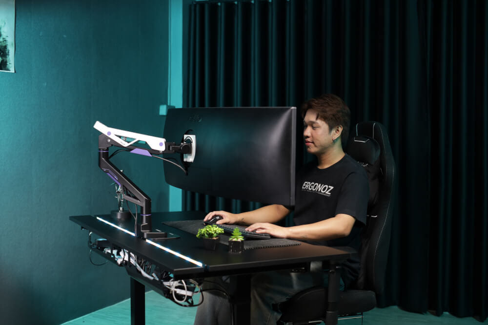 แขนจับจอ ERGONOZ รุ่น TRAZER V.2 แขนเดี่ยว สำหรับหน้าจอ 24 - 57 นิ้ว สีดำด้าน, ขาวด้าน และม่วง (EGN-TRAZERV2-S)_9