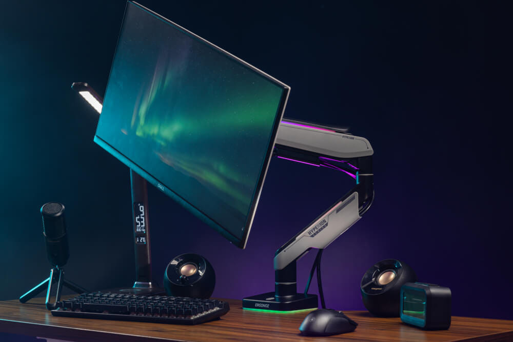 แขนจับจอ ERGONOZ รุ่น HYPERION HEAVY DUTY RGB แขนเดี่ยว สำหรับหน้าจอ 17-49 นิ้ว สีดำด้านและเทาเข้ม (EGN-HPR-S-DG-RGB)_12