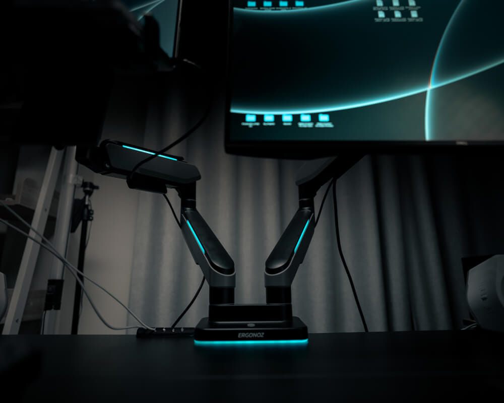แขนจับจอ ERGONOZ รุ่น HYPERION HEAVY DUTY RGB แขนคู่ สำหรับหน้าจอ 17-49 นิ้ว สีดำด้านและเทาเข้ม (EGN-HPR-D-DG-RGB)_12