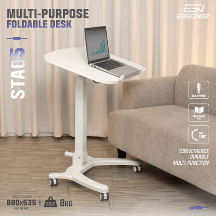 โต๊ะอเนกประสงค์แบบพับได้ มีล้อเลื่อน ERGONOZ EGN-STA05-B, สีดำ (MULTI-PURPOSE FOLDABLE DESK)_2