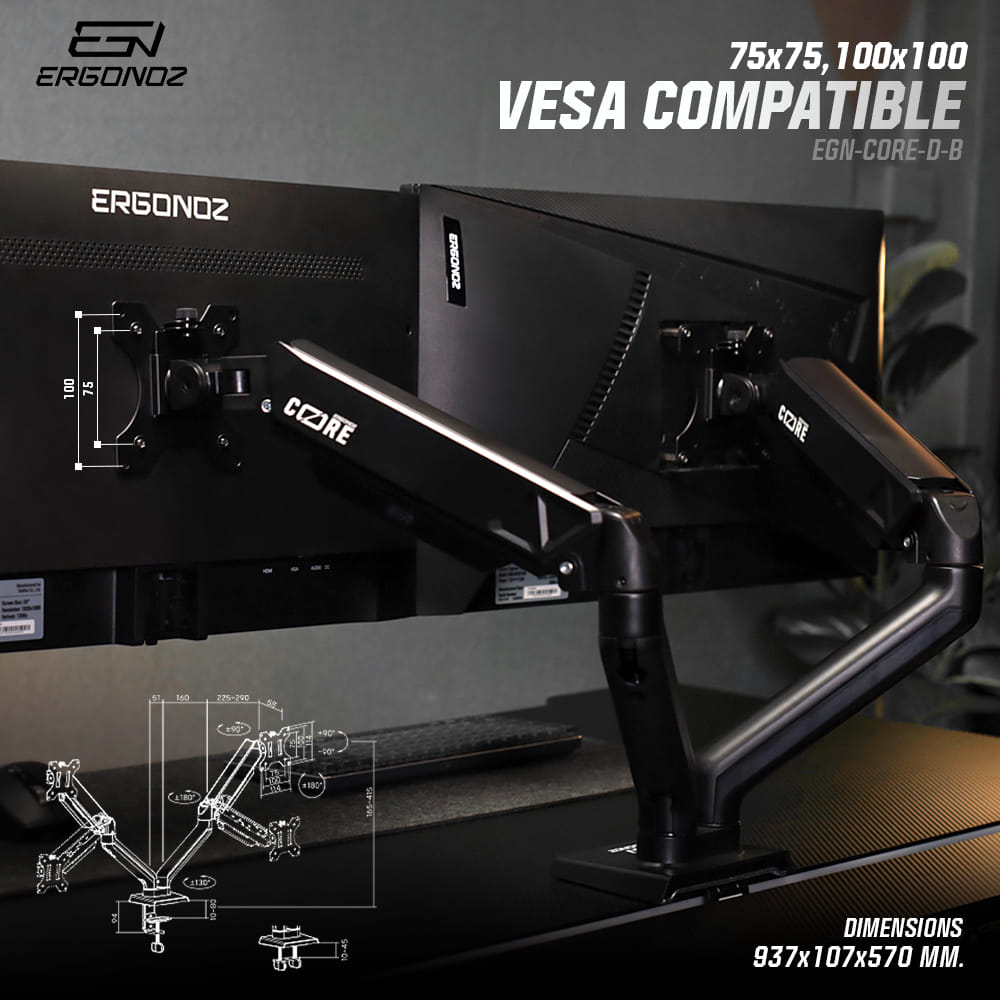 แขนจับจอ ERGONOZ รุ่น CORE แขนคู่ สำหรับหน้าจอ 17 - 32 นิ้ว สีดำ พร้อมที่วางแล็ปท็อป V.4 สีดำ (EGN-C-D-B-ACC01V4-B)_4