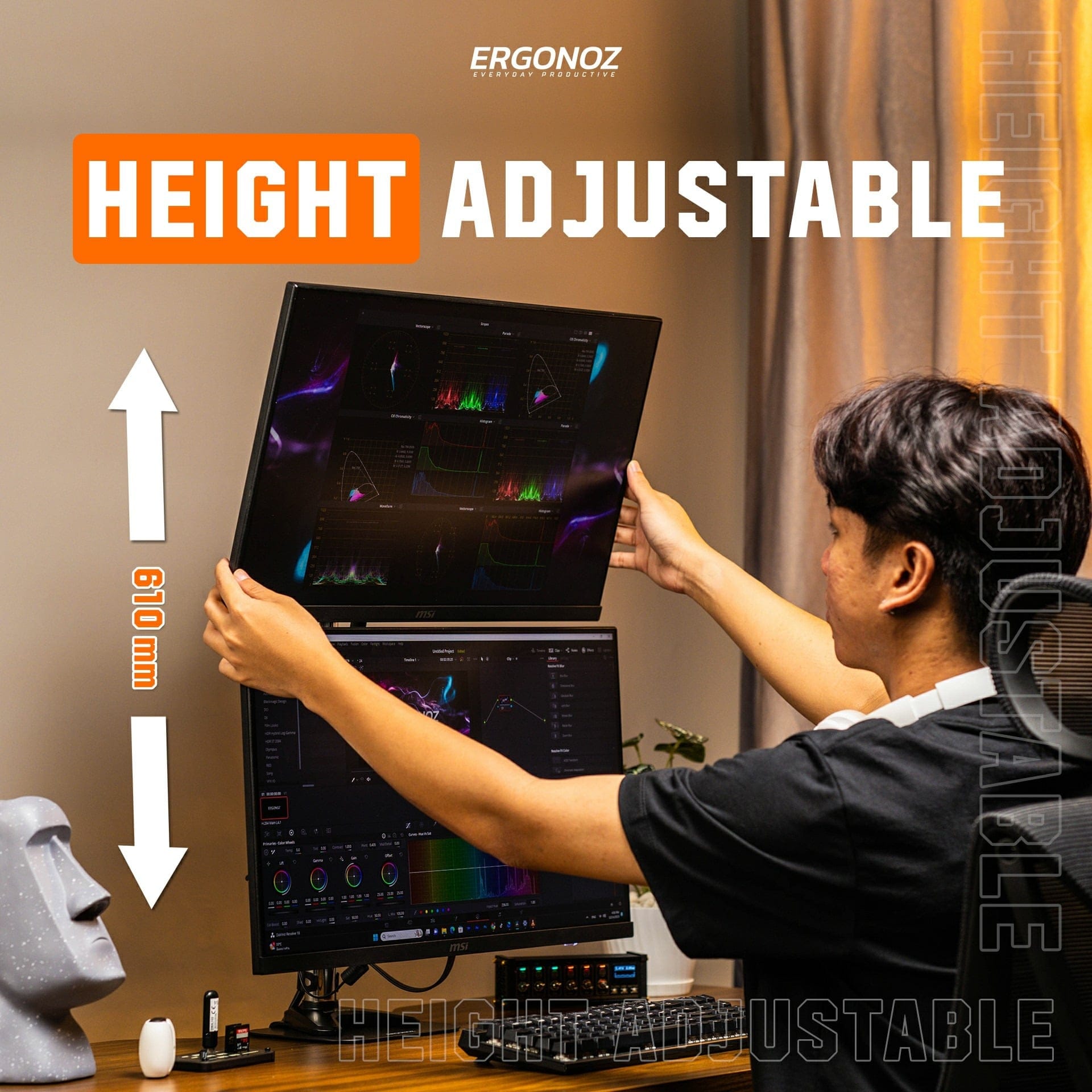 แขนจับจอ ERGONOZ รุ่น METALIC 02 DIY SET03 แขนเดี่ยว สำหรับหน้าจอ 15 - 32 นิ้ว จำนวน 2 จอ สีดำ (EGN-02-SET03-B)_8