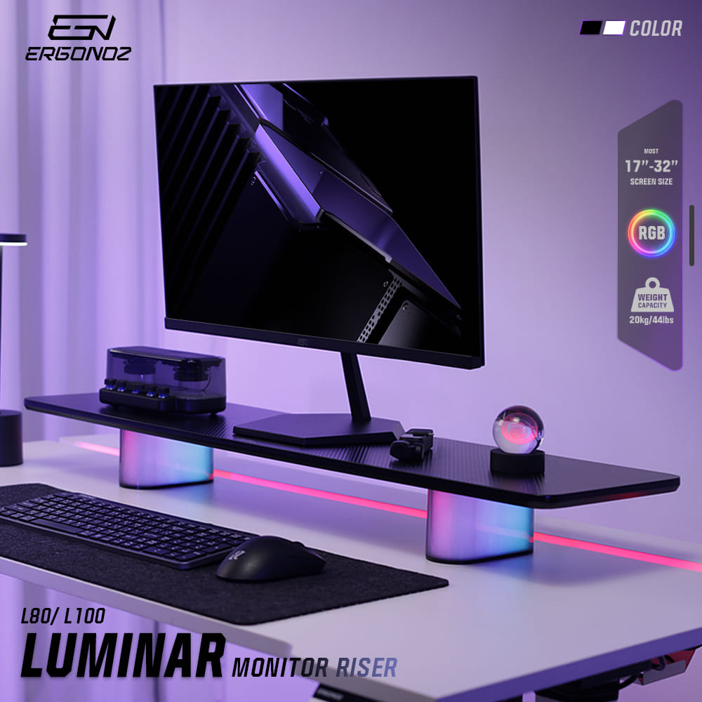 แท่นวางจอ ERGONOZ EGN-LUMINAR-100-B กว้าง 100 ซม., สีดำ (LEVATOR LUMINAR MONITOR RISER มีไฟ RGB)_2