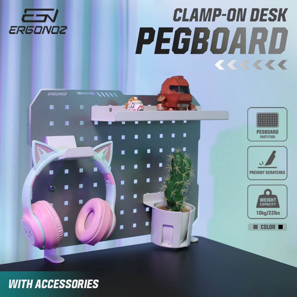 แผงบอร์ดสำหรับแขวนอุปกรณ์ ERGONOZ EGN-PANEL03-G, สีเทา (แผงบอร์ดแบบหนีบขอบโต๊ะ พร้อมอุปกรณ์เสริม)_2