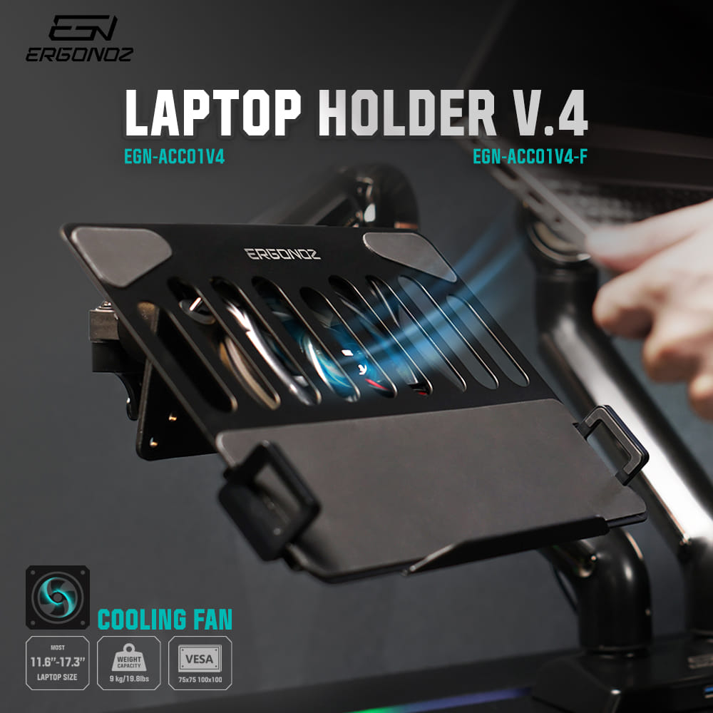 แท่นวางโน๊ตบุ๊ค ERGONOZ EGN-ACC01V4-B-F, สีดำ พร้อมพัดลมติดตัว (LAPTOP HOLDER VER.4 (ต้องมีแขนจับจอก่อน)_2