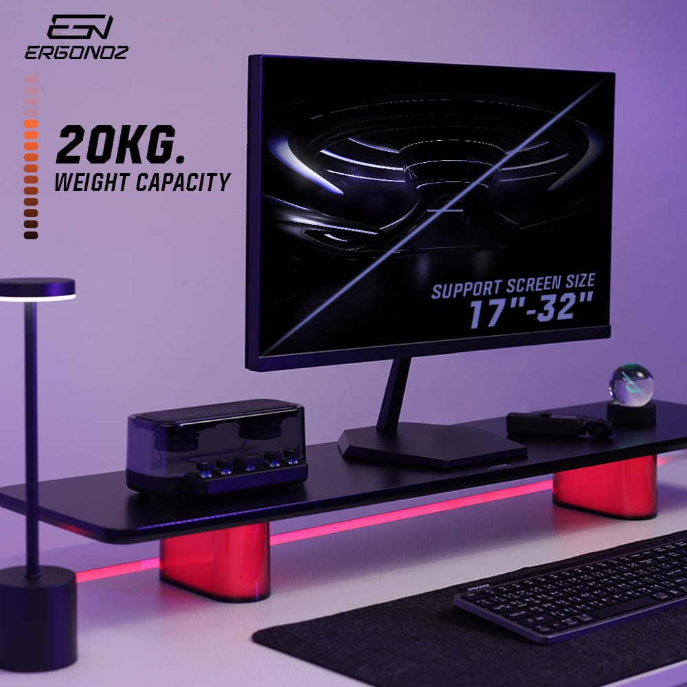 แท่นวางจอ ERGONOZ EGN-LUMINAR-100-B กว้าง 100 ซม., สีดำ (LEVATOR LUMINAR MONITOR RISER มีไฟ RGB)_3