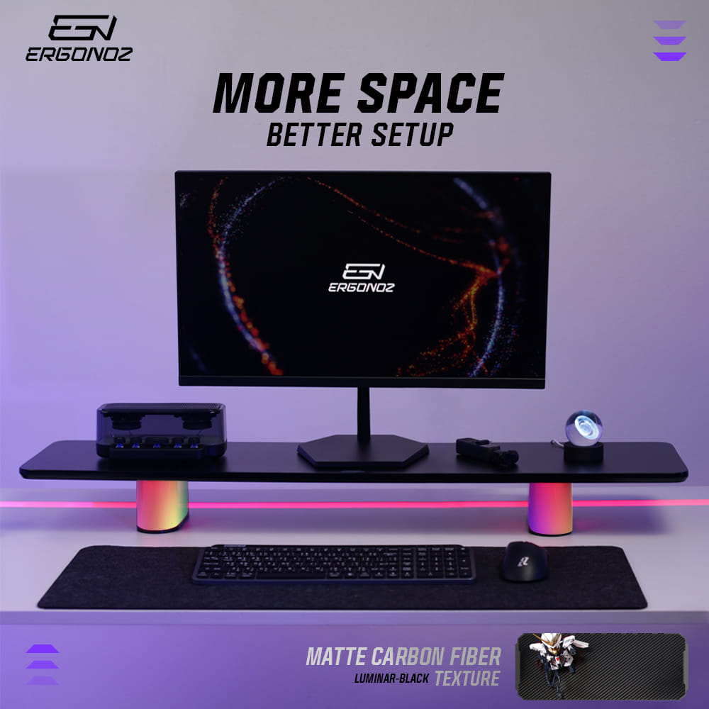 แท่นวางจอ ERGONOZ EGN-LUMINAR-100-B กว้าง 100 ซม., สีดำ (LEVATOR LUMINAR MONITOR RISER มีไฟ RGB)_4