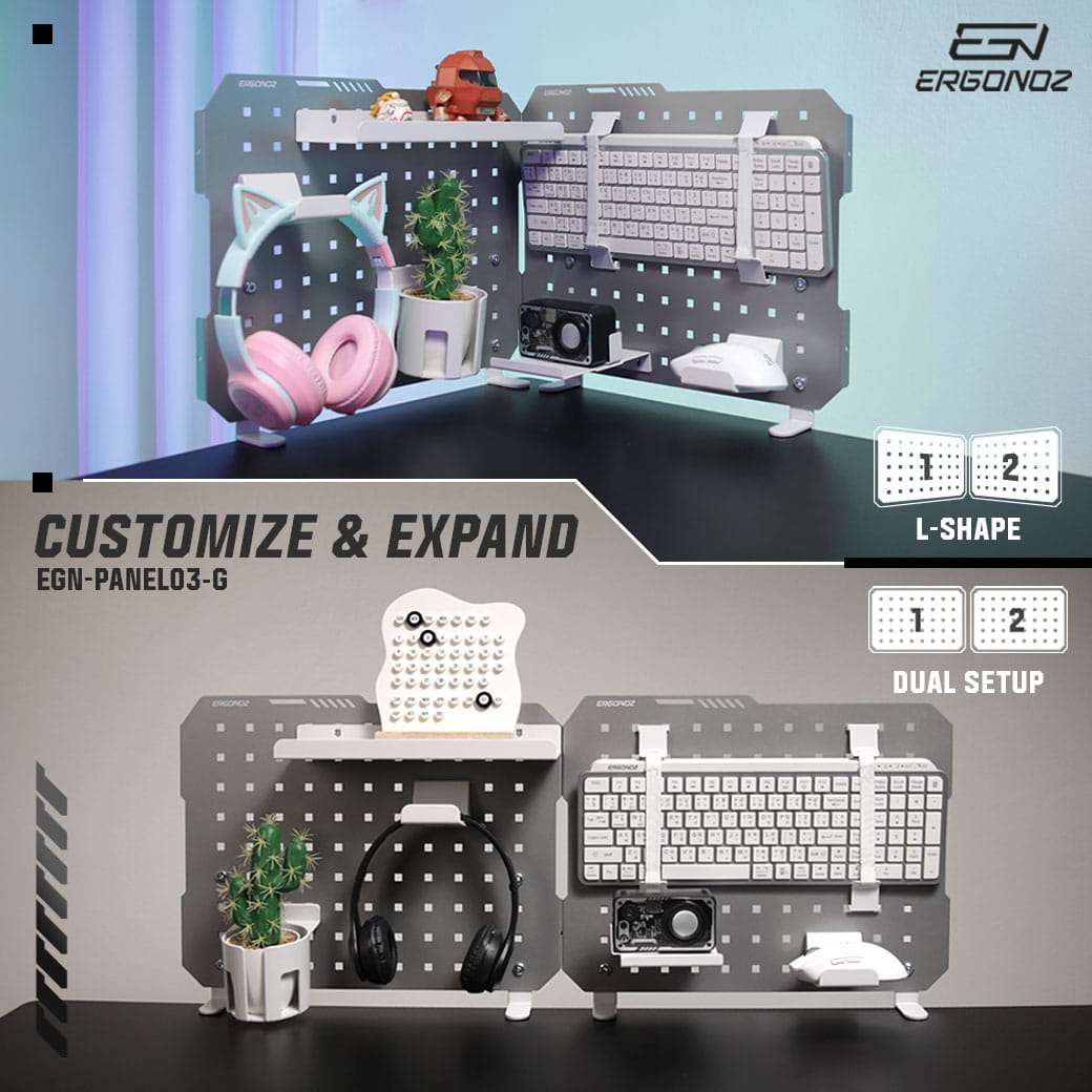 แผงบอร์ดสำหรับแขวนอุปกรณ์ ERGONOZ EGN-PANEL03-G-EX, สีเทา (แผงบอร์ดแบบหนีบขอบโต๊ะ)_4