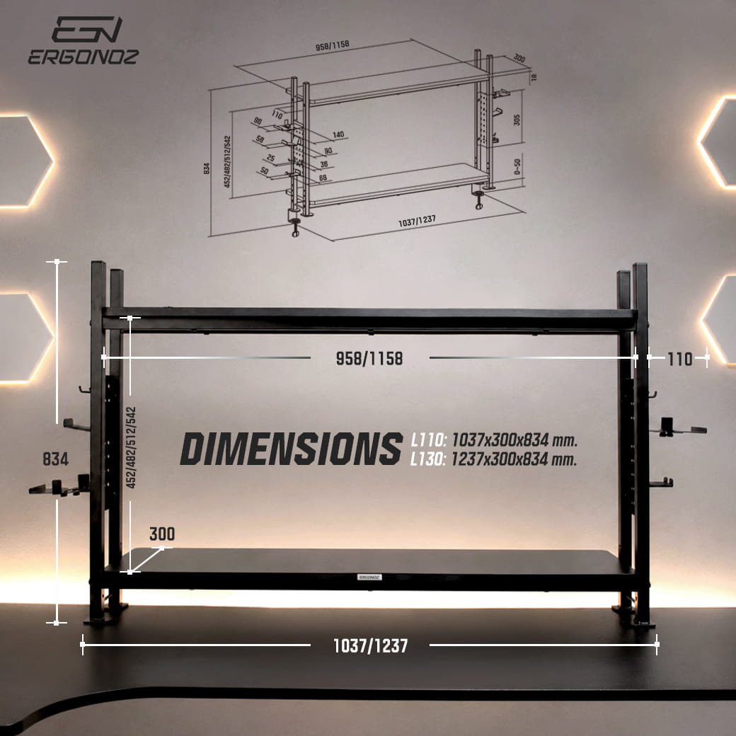 ชั้นวางอเนกประสงค์ 2 ชั้น ERGONOZ EGN-PANEL04-110-B สีดำ_5