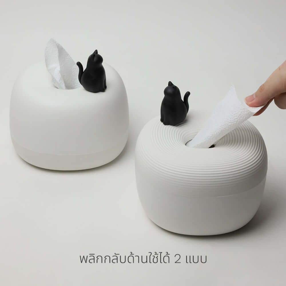 กล่องทิชชู QUALY รุ่น MINI พร้อมฟิกเกอร์แมว ขนาด 13.8X13.8X9.1 ซม. ใช้งานได้สองด้าน สีขาว_3