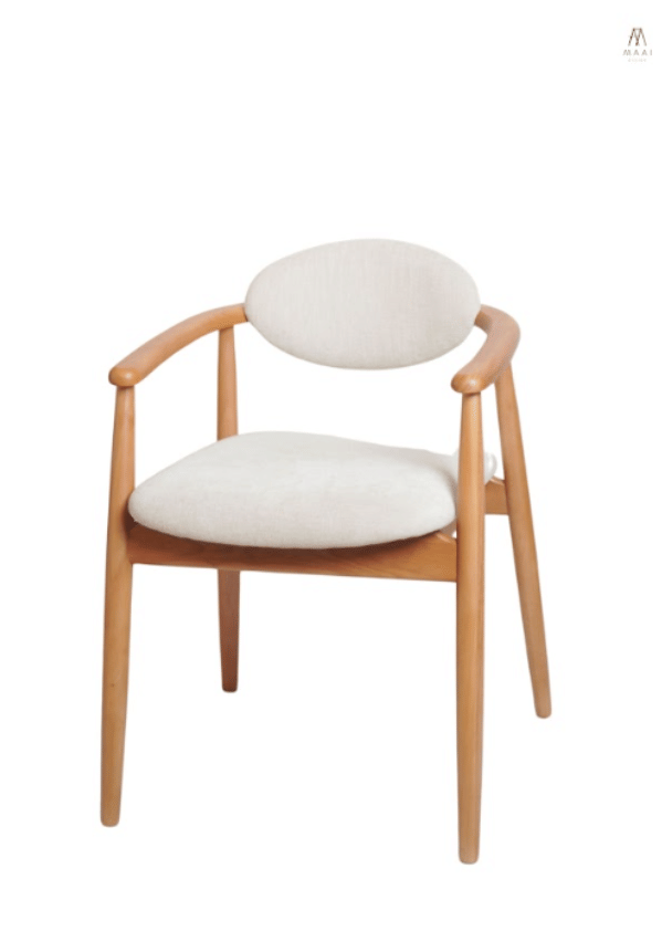เก้าอี้ทานข้าวไม้ยางพาราเบาะผ้าฝ้าย MAAI DESIGN รุ่น KIROKU CHAIR สไตล์ญี่ปุ่น มีที่พักแขน สีโอ๊ค_0