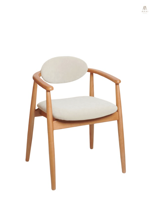เก้าอี้ทานข้าวไม้ยางพาราแท้เบาะหนัง MAAI DESIGN รุ่น KIROKU CHAIR สไตล์ญี่ปุ่น มีที่พักแขน สีโอ๊ค_0