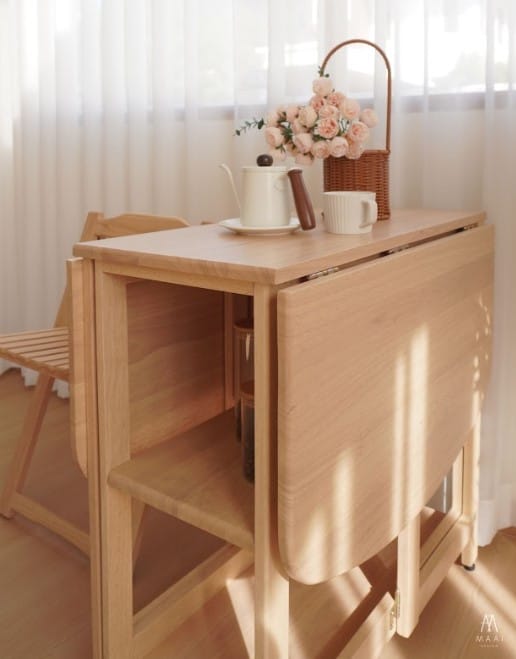โต๊ะทานข้าวไม้ยางพาราแท้พับเก็บได้ MAAI DESIGN  รุ่น NABI TABLE สีบีช_1