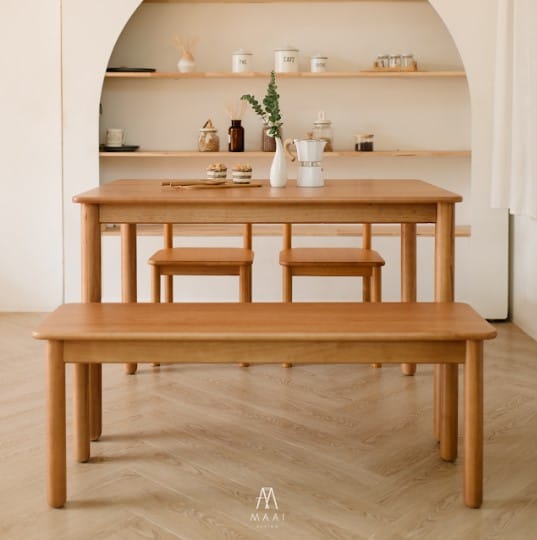 โต๊ะทานข้าวไม้ยางพาราแท้ 4 ที่นั่ง MAAI DESIGN  รุ่น KAZOKU TABLE สีโอ๊ค_1