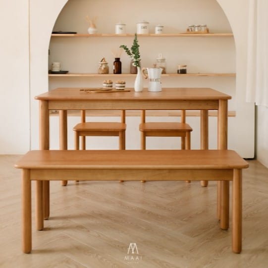 เก้าอี้ม้านั่งยาว/ม้านั่งไม้ยางพาราแท้ MAAI DESIGN ISSHO BENCH  120 CM. สีโอ๊ค_1