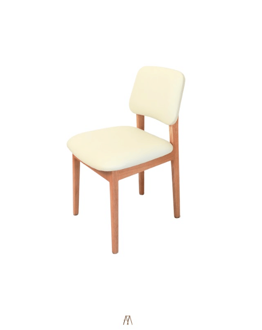 เก้าอี้ไม้ยางพาราเบาะหนังสีครีม MAAI DESIGN รุ่น AIKO CHAIR สีโอ๊ค_1