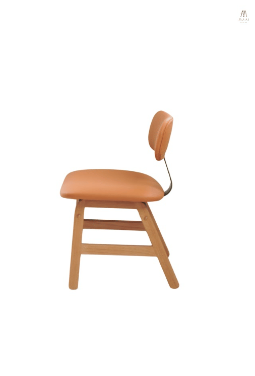 เก้าอี้ไม้ยางพารา MAAI DESIGN MIKUSU CHAIR(SMT PU) สีส้ม(ขาสีโอ๊ค) เบาะหนังหนานุ่ม พนักพิงเหล็ก_1