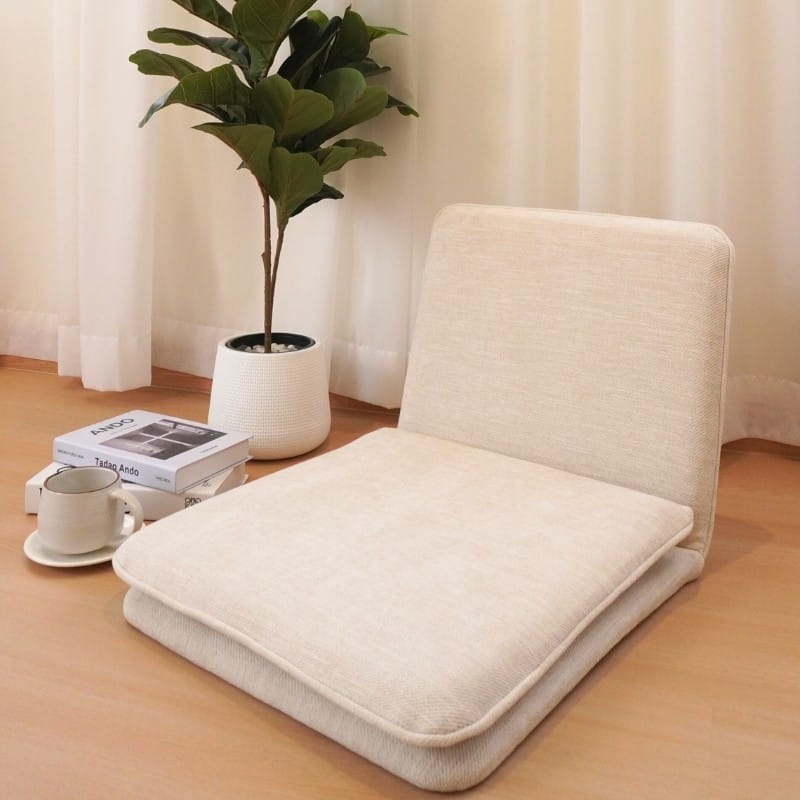 เบาะผ้านั่งพื้น พนักพิงไม้ยางพารา MAAI DESIGN รุ่น YUKA CHAIR สีครีม_1