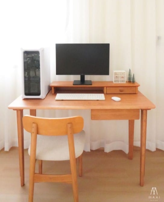 ชั้นวางจอคอมไม้ยางพารา MAAI DESIGN รุ่น GRANDE SHELF สีโอ๊ค