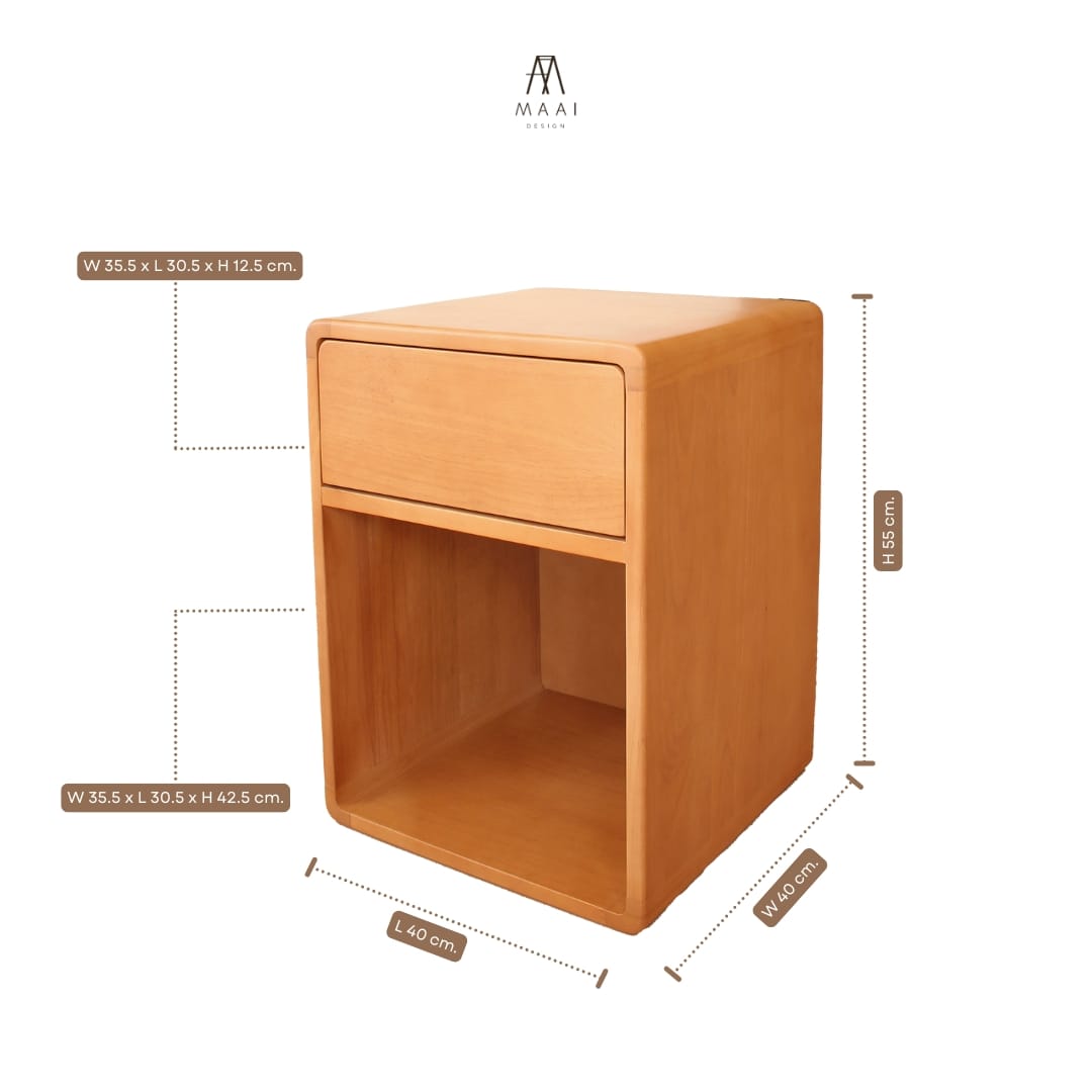 ตู้ลิ้นชักข้างเตียงไม้ยางพารา MAAI DESIGN รุ่น UNERU SIDE TABLE สีโอ๊ค