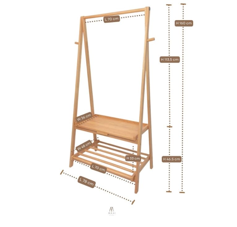 ราวแขวนผ้าไม้ยางพาราแท้ MAAI DESIGN SHATSU SHELF สี OAK