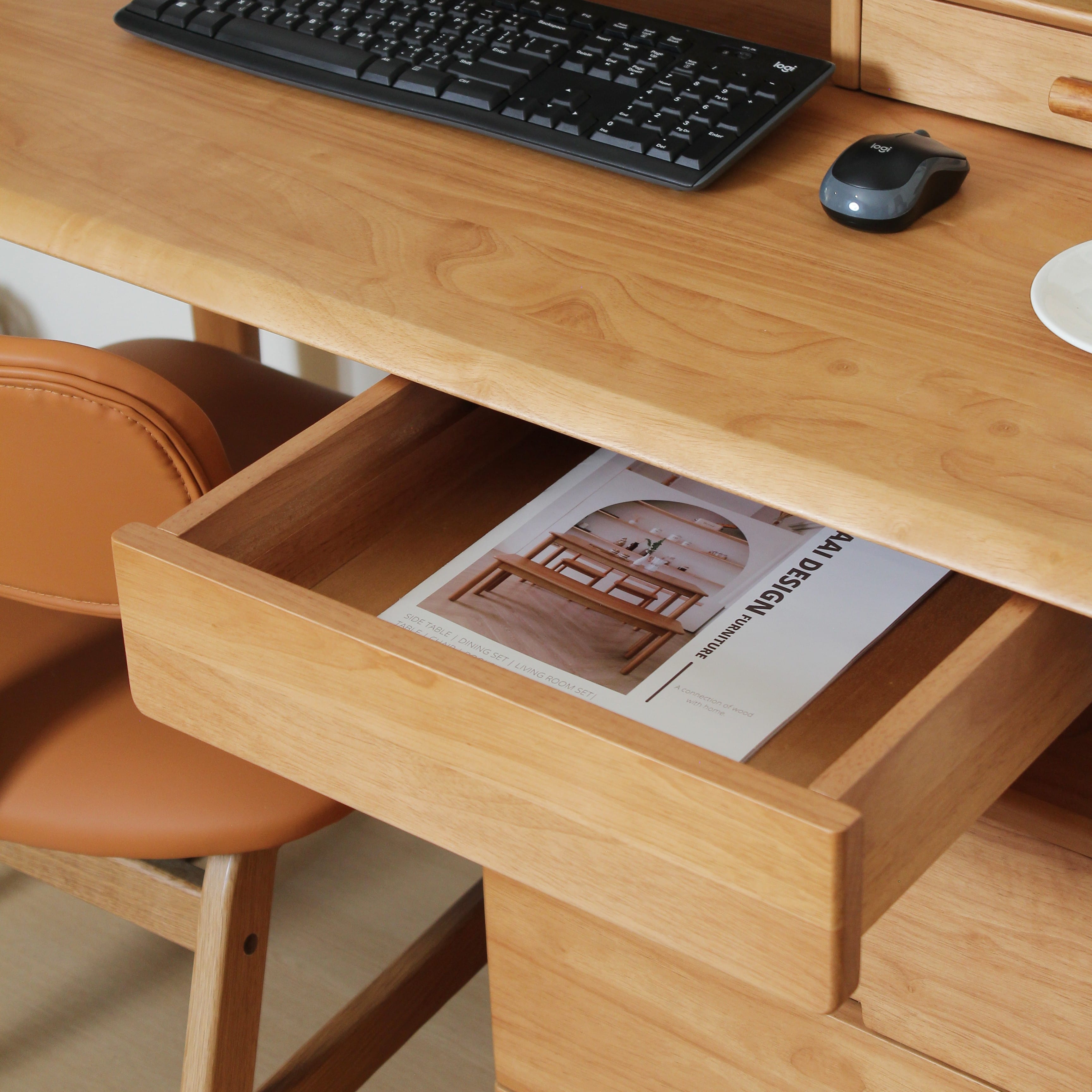 โต๊ะทำงานไม้ยางพารา MAAI DESIGN รุ่น BENKYO TABLE สีโอ๊ค_2