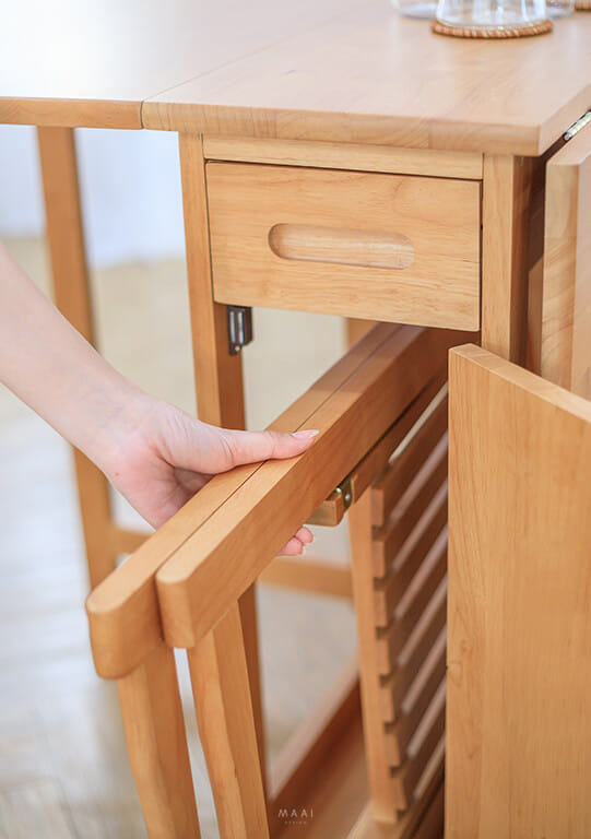 ชุดโต๊ะทานข้าวไม้ยางพาราแท้ 4 ที่นั่งพับเก็บได้ MAAI DESIGN  รุ่น BUTTERFLY TABLE SET สีโอ๊ค_3
