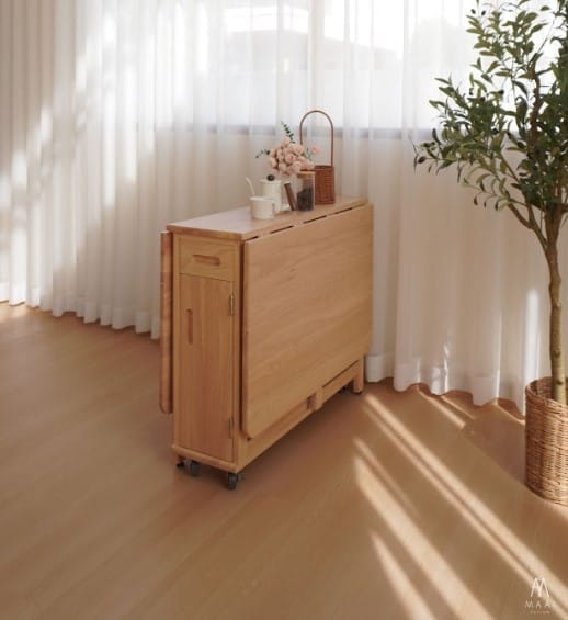 ชุดโต๊ะทานข้าวไม้ยางพาราแท้ 4 ที่นั่งพับเก็บได้ MAAI DESIGN  รุ่น BUTTERFLY TABLE SET สีบีช