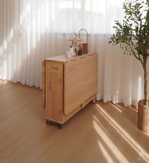 โต๊ะทานข้าวไม้ยางพาราแท้พับเก็บได้ MAAI DESIGN  รุ่น BUTTERFLY ONLY TABLE สีบีช_3