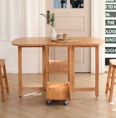 โต๊ะทานข้าวไม้ยางพาราแท้พับเก็บได้ MAAI DESIGN  รุ่น NABI TABLE สีโอ๊ค_3