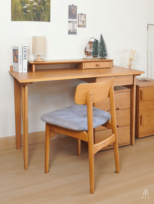 เก้าอี้ทานข้าวไม้ยางพาราแท้ เบาะกำมะหยี่สีเทา MAAI DESIGN SHITA CHAIR สีโอ๊ค_3