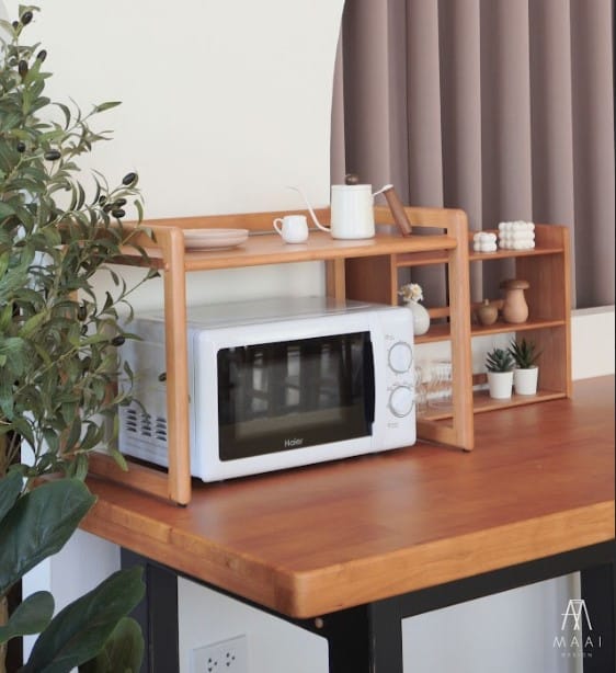 ชั้นวางคร่อมไมโครเวฟ ไม้ยางพารา สไตล์ญี่ปุ่น MAAI DESIGN รุ่น OBUN SHELF สี OAK