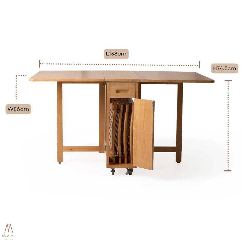 ชุดโต๊ะทานข้าวไม้ยางพาราแท้ 4 ที่นั่งพับเก็บได้ MAAI DESIGN  รุ่น BUTTERFLY TABLE SET สีโอ๊ค_4