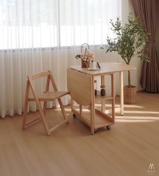โต๊ะทานข้าวไม้ยางพาราแท้พับเก็บได้ MAAI DESIGN  รุ่น NABI TABLE สีบีช_4
