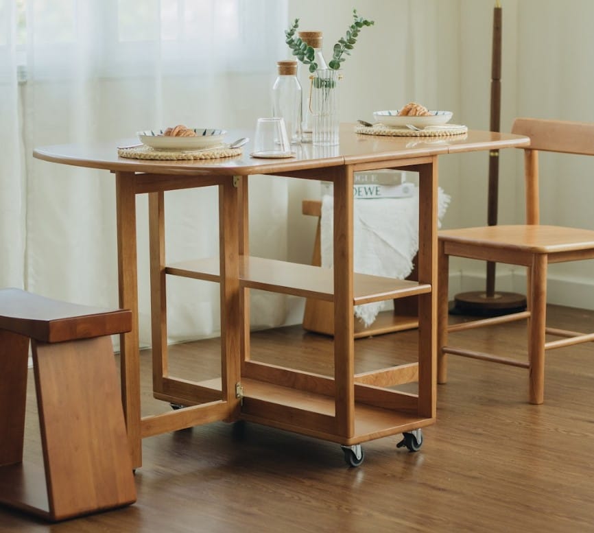 โต๊ะทานข้าวไม้ยางพาราแท้พับเก็บได้ MAAI DESIGN  รุ่น NABI TABLE สีโอ๊ค_4