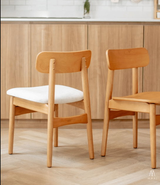 เก้าอี้ไม้ยางพารา เบาะผ้าสีขาว MAAI DESIGN SHITA CHAIR สีโอ๊ค_4
