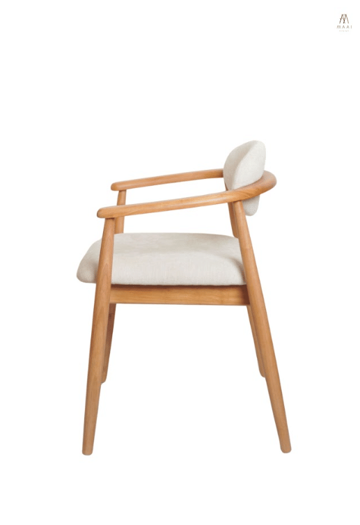 เก้าอี้ทานข้าวไม้ยางพาราเบาะผ้าฝ้าย MAAI DESIGN รุ่น KIROKU CHAIR สไตล์ญี่ปุ่น มีที่พักแขน สีโอ๊ค_4