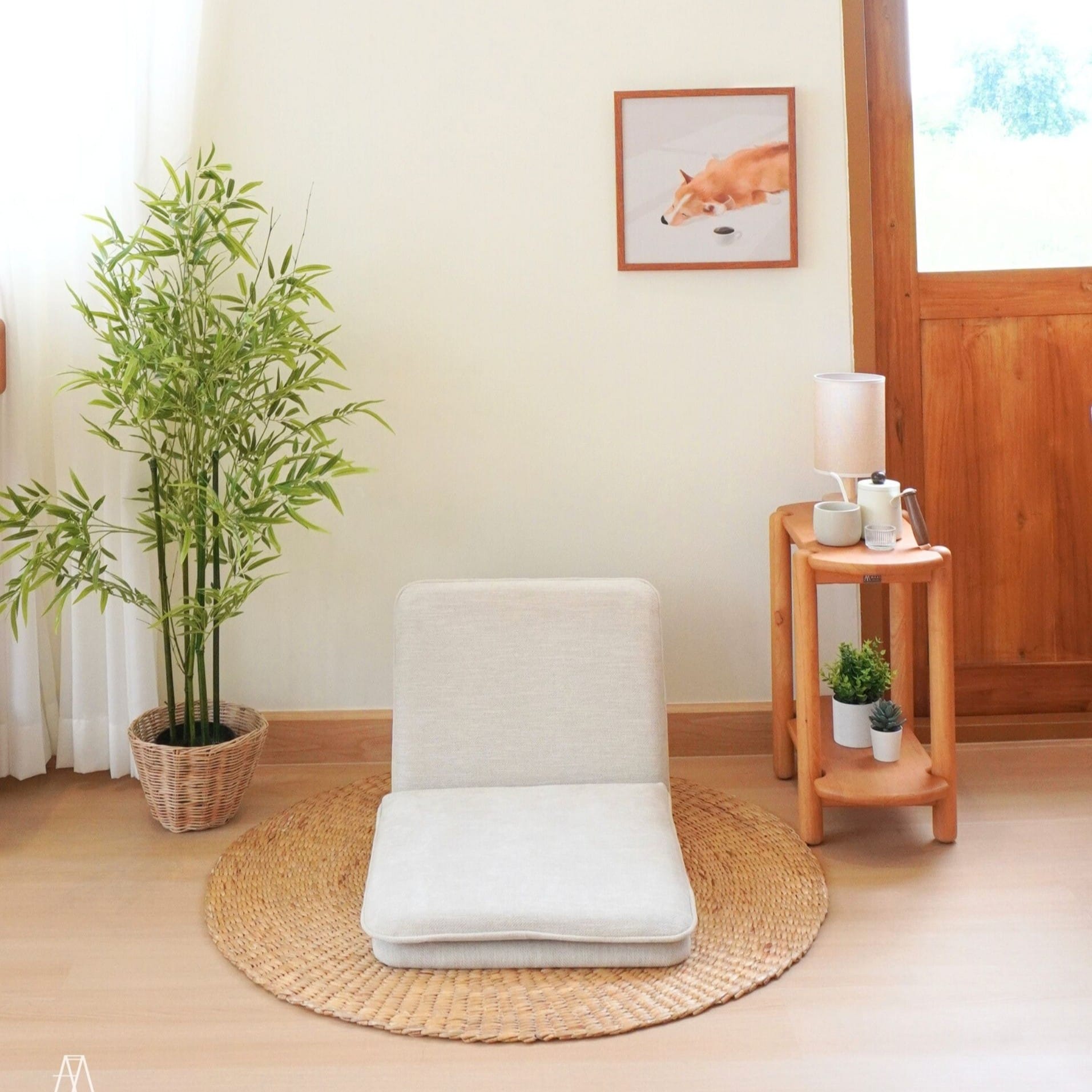 เบาะผ้านั่งพื้น พนักพิงไม้ยางพารา MAAI DESIGN รุ่น YUKA CHAIR สีครีม_4