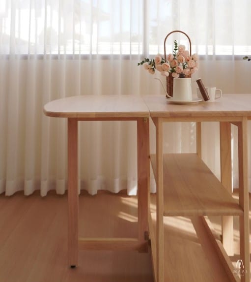 โต๊ะทานข้าวไม้ยางพาราแท้พับเก็บได้ MAAI DESIGN  รุ่น NABI TABLE สีบีช_5